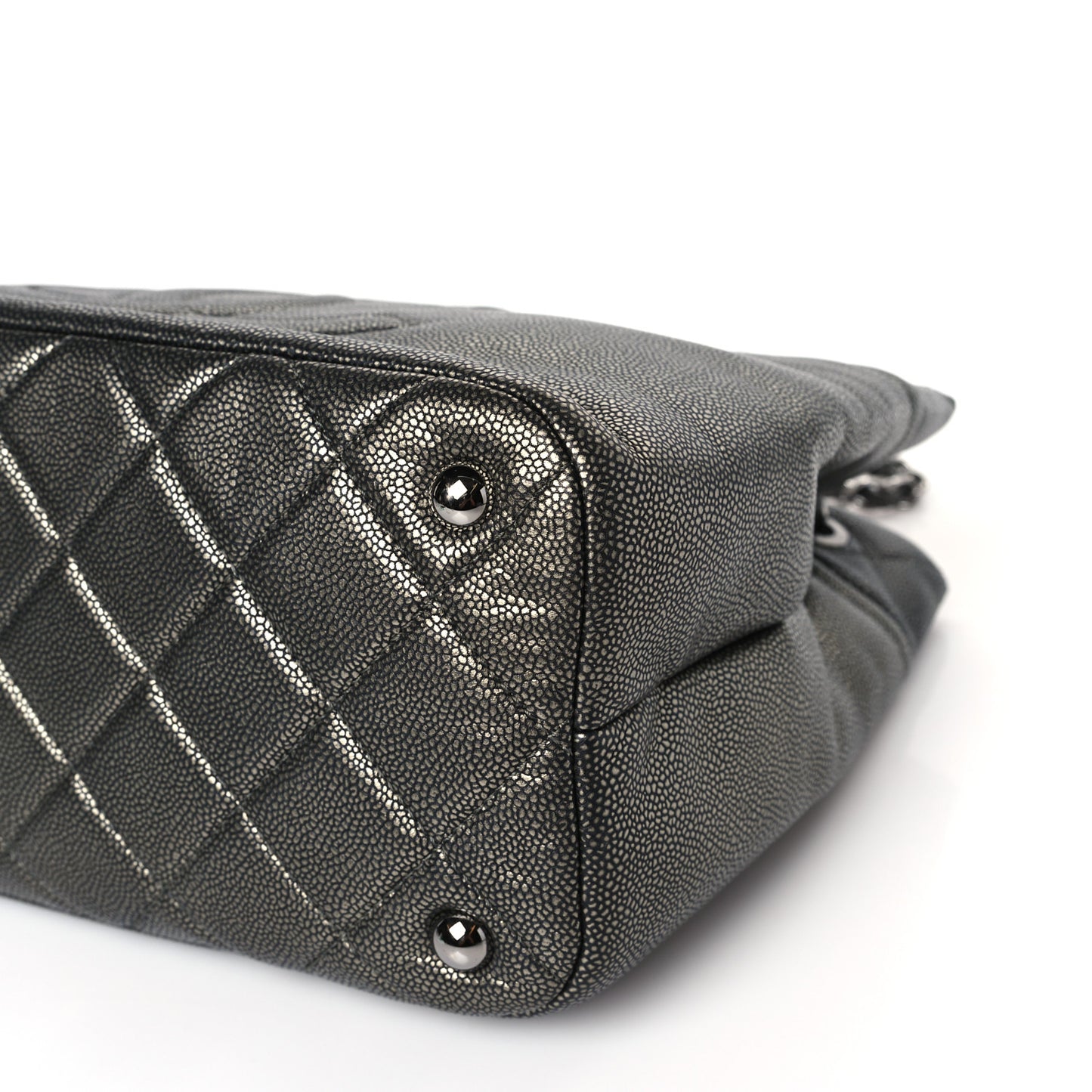 Metallic Caviar Quilted CC Timeless Tote Dark Silver