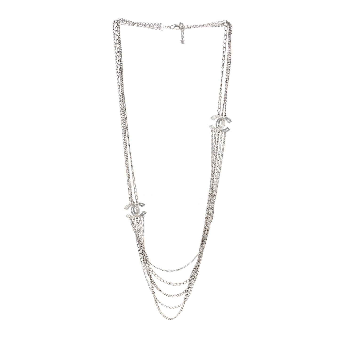 Baguette Crystal CC Multi Strand Long Chain Necklace Gold