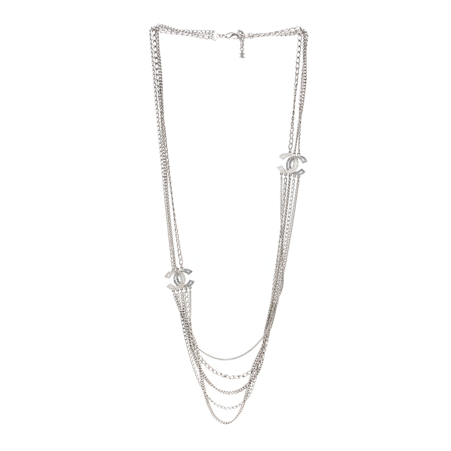 Chanel Baguette Crystal CC Multi Strand Long Chain Necklace Gold 3 of 5