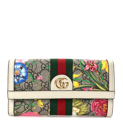 Gucci GG Supreme Monogram Flora Web Ophidia Continental Wallet White 1 of 9