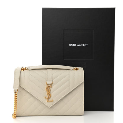 Saint Laurent Grain De Poudre Textured Mixed Matelasse Medium Triquilt Monogram Satchel Crema Soft 12 of 12