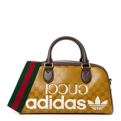 Gucci X ADIDAS Crystal Vintage Monogram Textured Dollar Calfskin Web Trefoil Logo Mini Bowling Bag Mid Natural Nut Off White New Acero 1 of 12