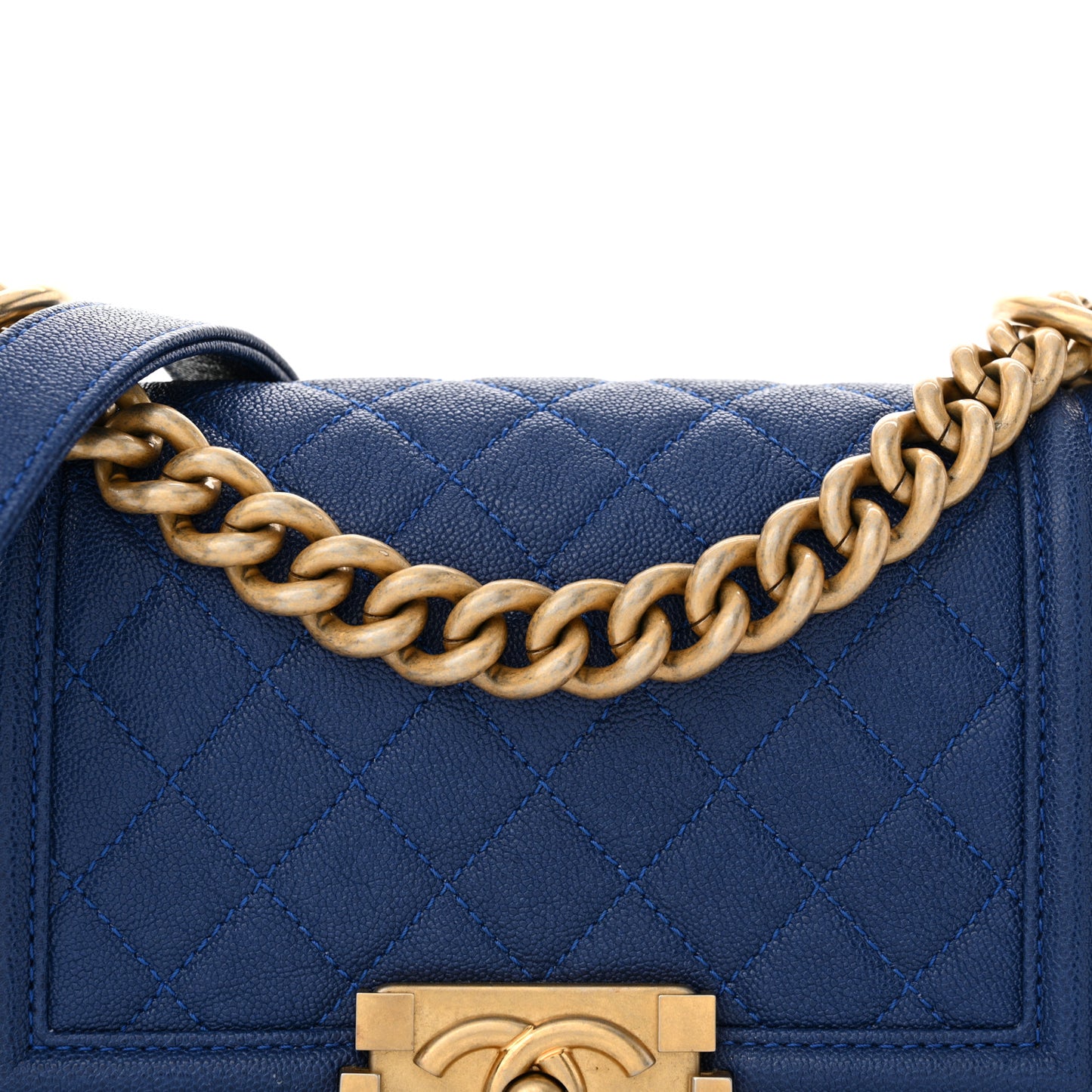 Caviar Quilted Small Boy Flap Dark Blue