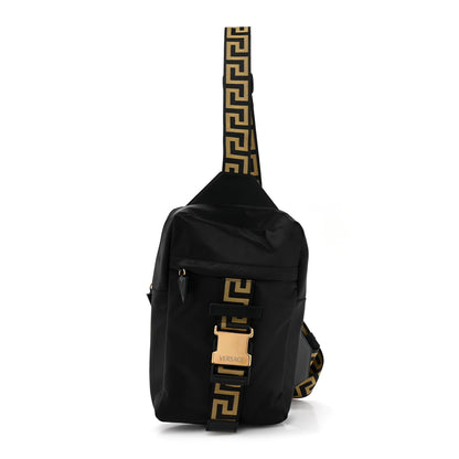 Versace Nylon Greca Buckle Sling Bag Black 1 of 9