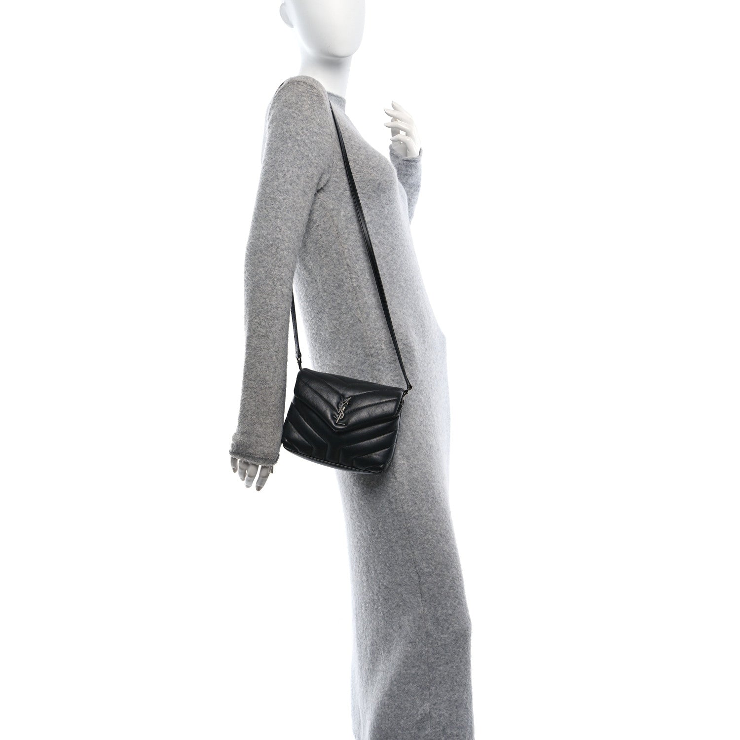 Saint Laurent Calfskin Y Quilted Monogram Monochrome Toy Loulou Crossbody Bag Black 2 of 11