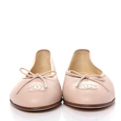 Chanel Lambskin Cap Toe CC Ballerina Flats 39.5 Beige 2 of 10