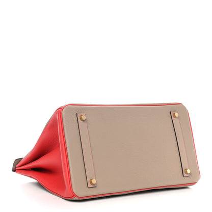 Hermes Togo Bi Color Horseshoe Birkin 35 Rouge Pivoine Gris Tourterelle 4 of 11
