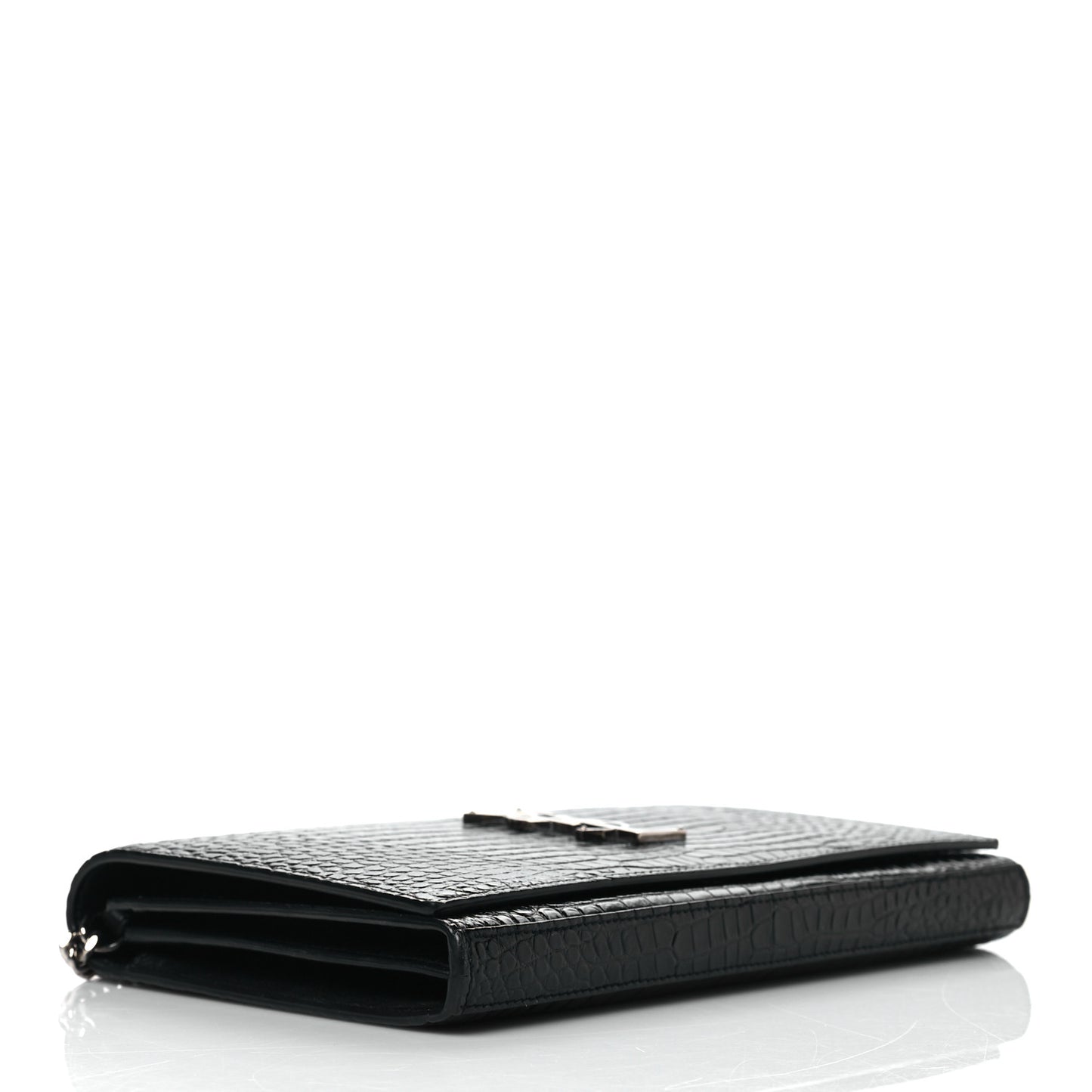 Calfskin Crocodile Embossed Monogram Chain Wallet Black