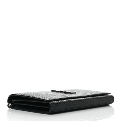 Saint Laurent Calfskin Crocodile Embossed Monogram Chain Wallet Black 4 of 10