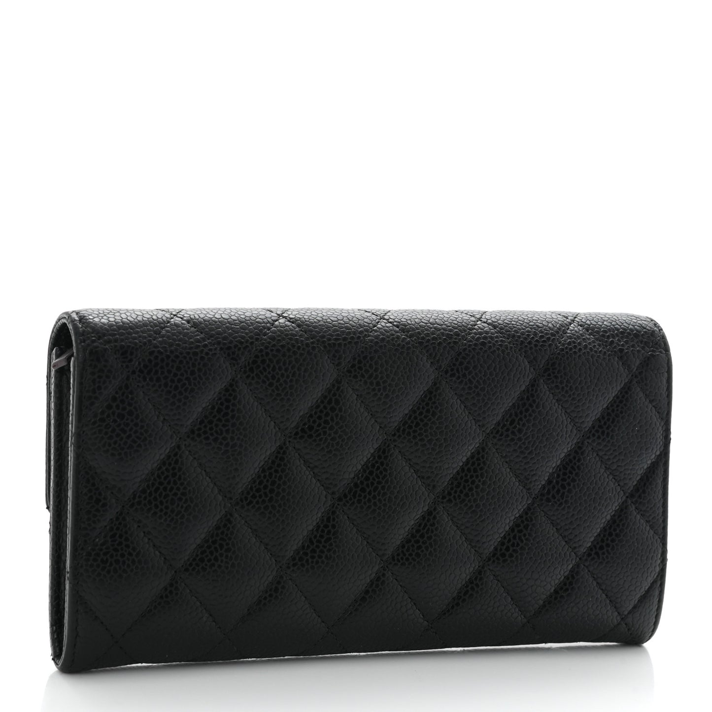 Caviar Quilted Large Gusset Flap Wallet Black