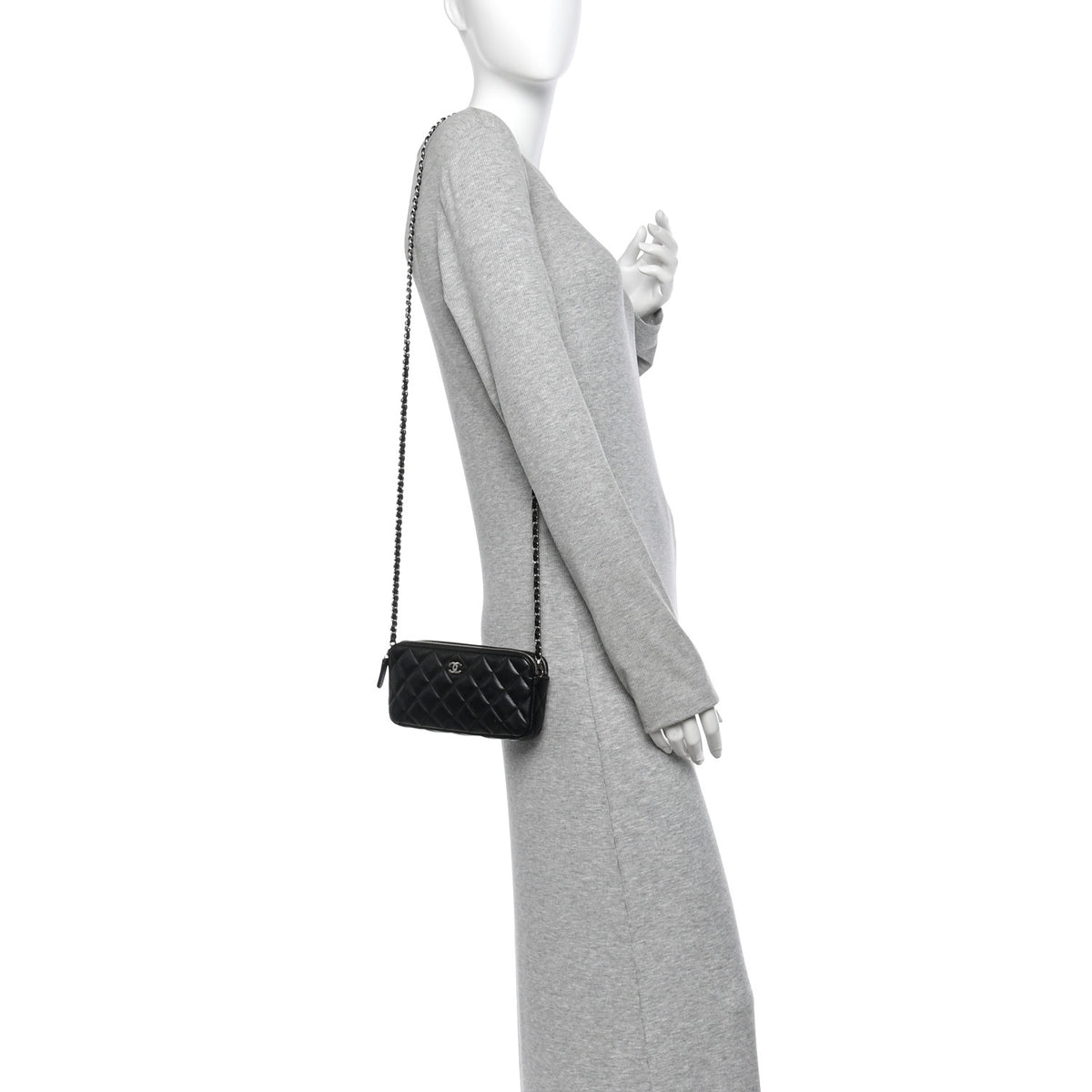 Lambskin Quilted Small Clutch With Chain Black