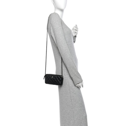 Chanel Lambskin Quilted Small Clutch With Chain Black 2 of 14