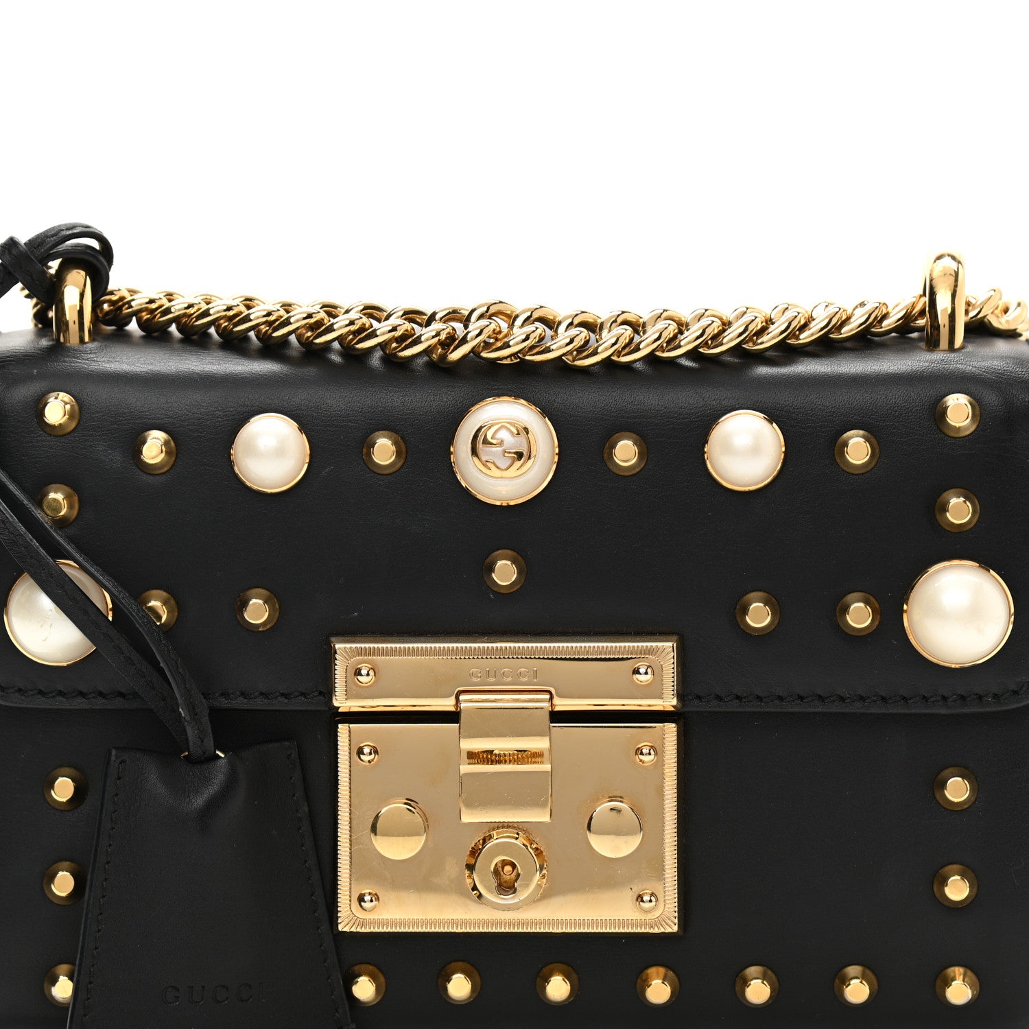 Gucci Calfskin Studded Small Padlock Shoulder Bag Black 8 of 11