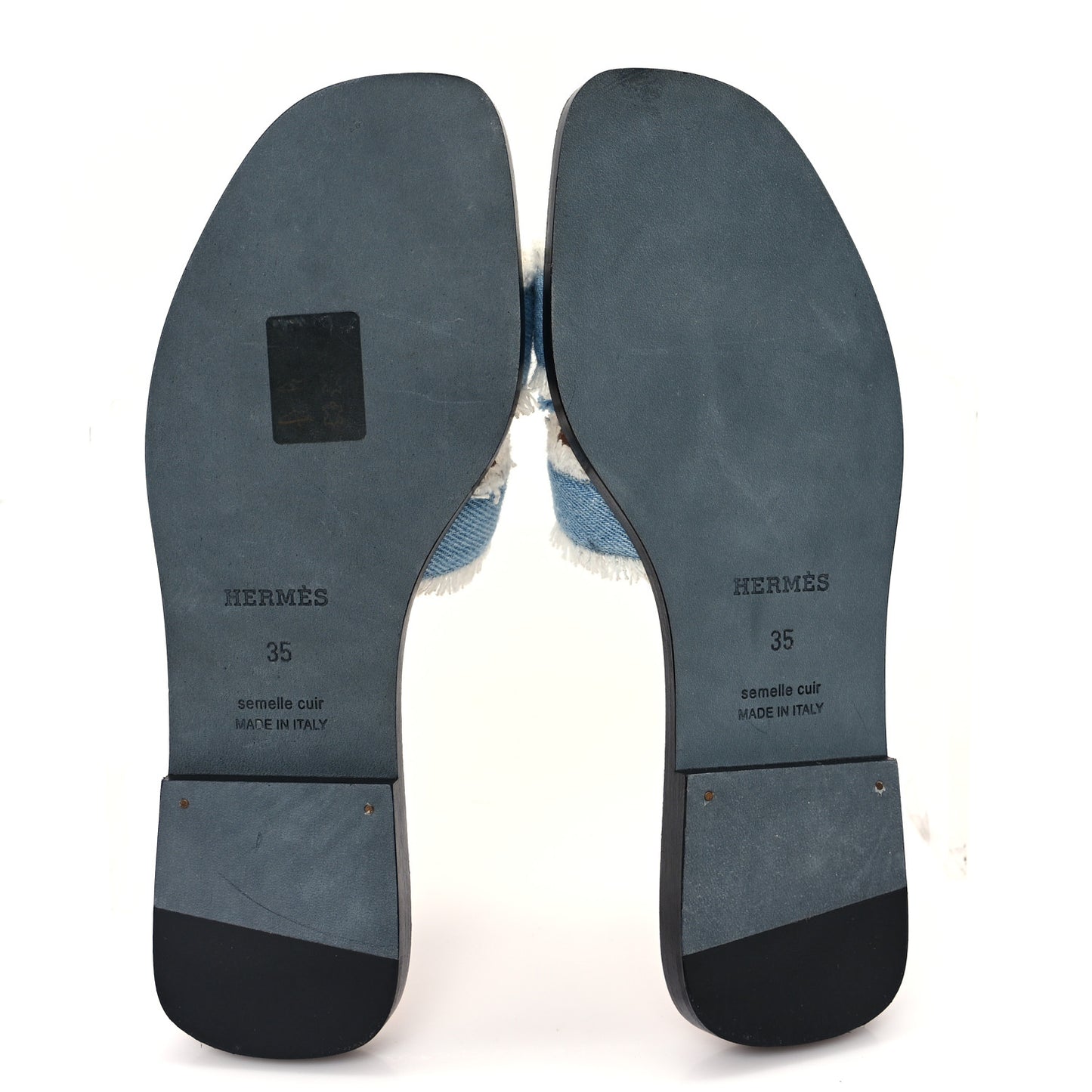 Denim Oran Fringe Sandals 35 Bleu Clair