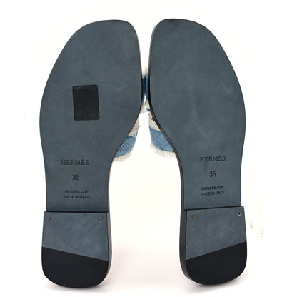 Hermes Denim Oran Fringe Sandals 35 Bleu Clair 6 of 10