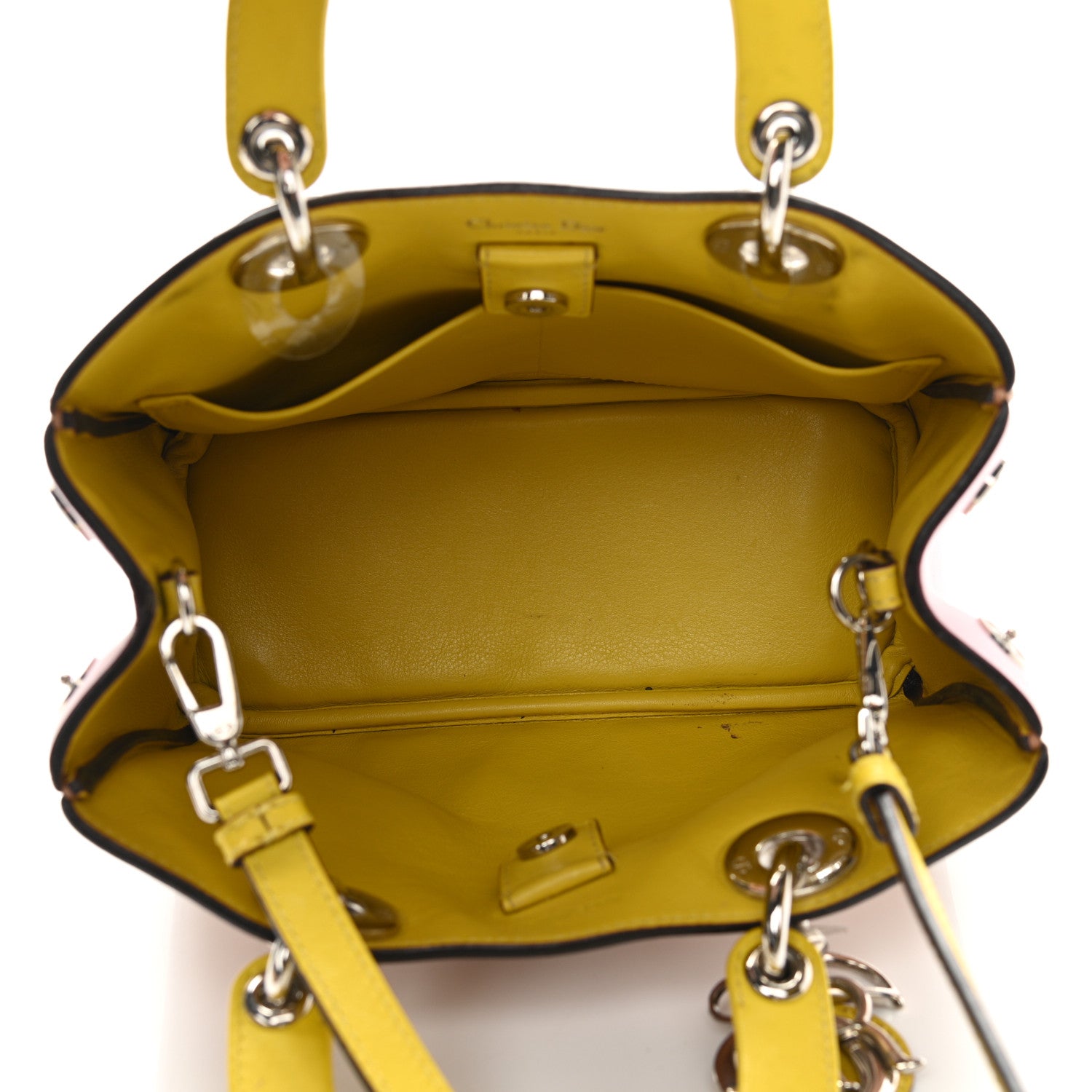 Christian Dior Calfskin Tri-Color Mini Diorissimo Tote Brown Pink Yellow 5 of 12
