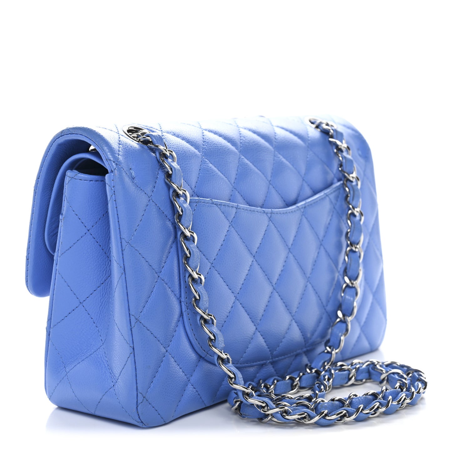 Caviar Quilted Small Double Flap Blue