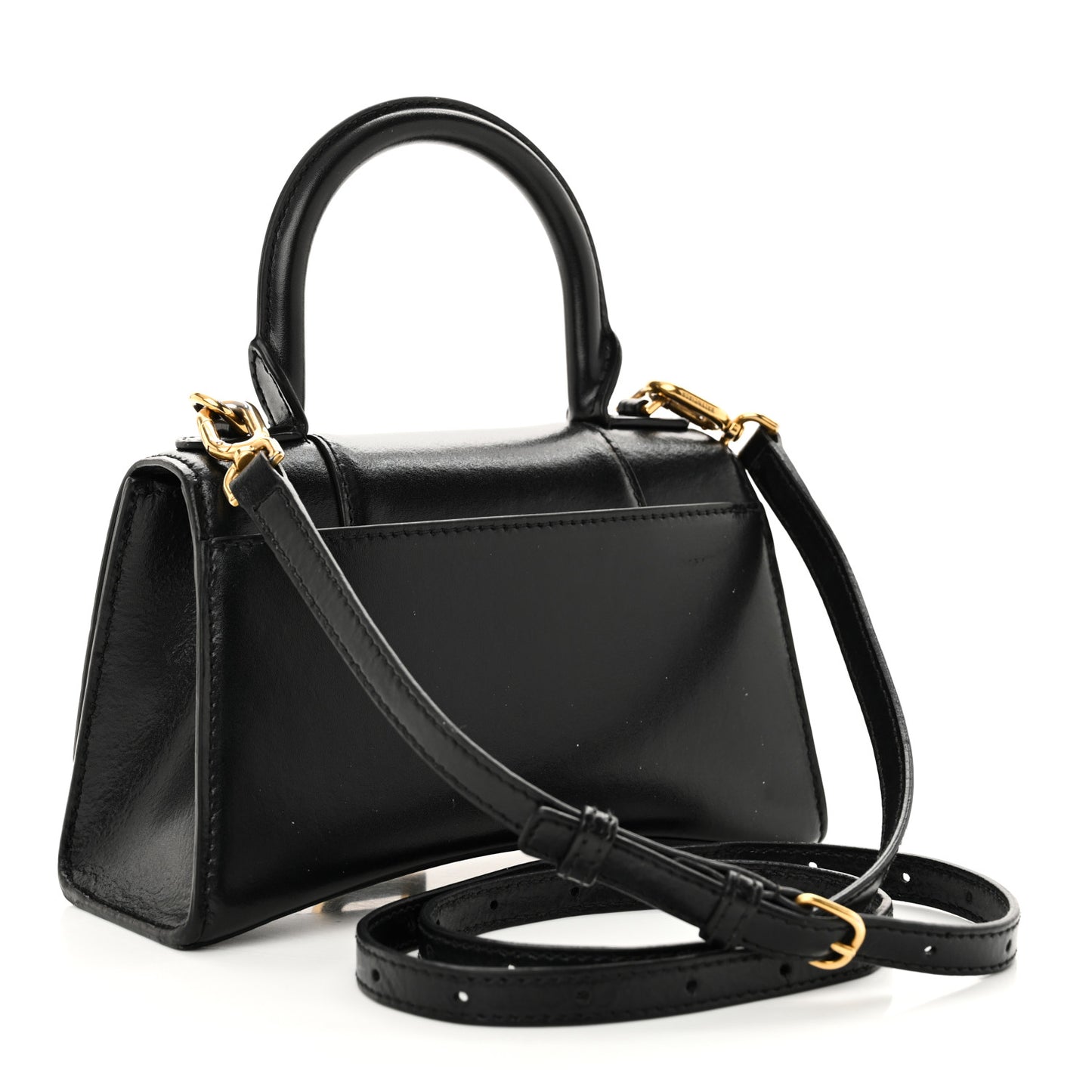 Shiny Box Calfskin Hourglass Top Handle Bag XS Black