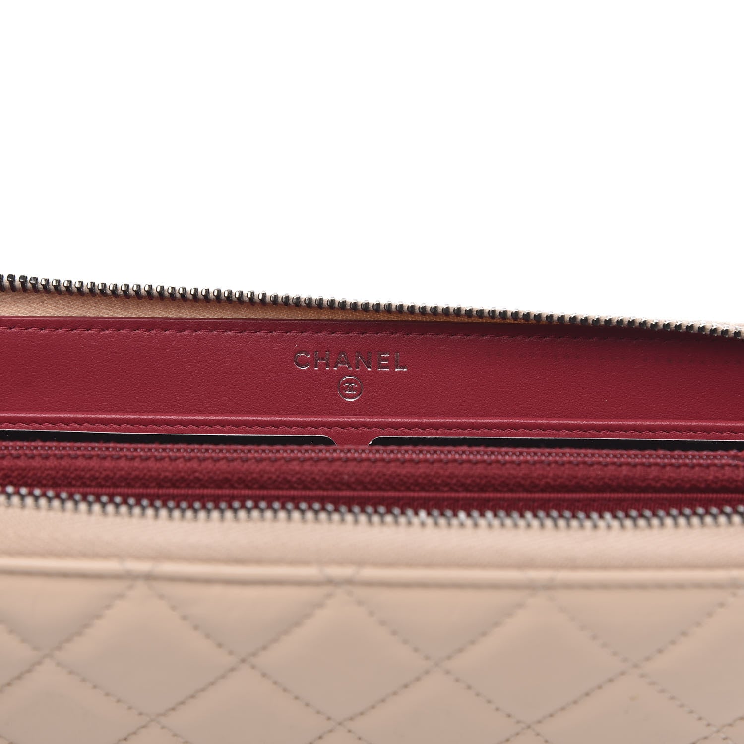 Chanel Aged Calfskin Quilted Large Gabrielle Zip Around Wallet Beige Black 7 of 10