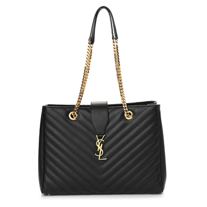 Saint Laurent Grain De Poudre Matelasse Chevron Monogram Shopping Bag Black 1 of 10
