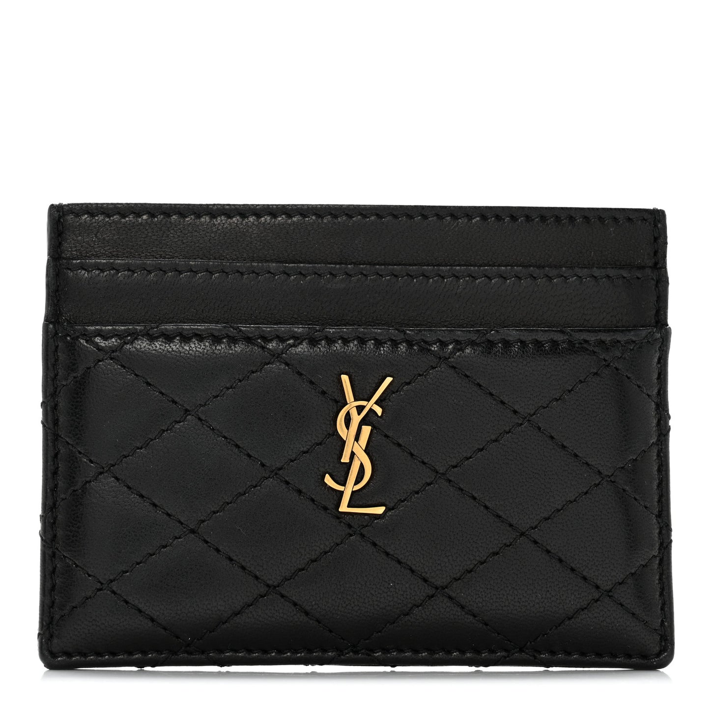 Lambskin Quilted Monogram Gaby Card Case Black