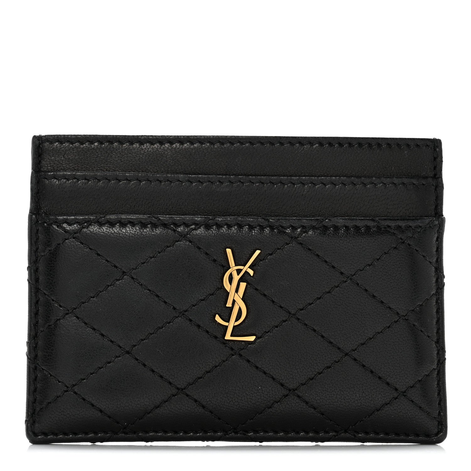 Saint Laurent Lambskin Quilted Monogram Gaby Card Case Black 1 of 10