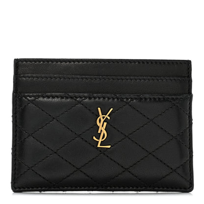 Saint Laurent Lambskin Quilted Monogram Gaby Card Case Black 1 of 10