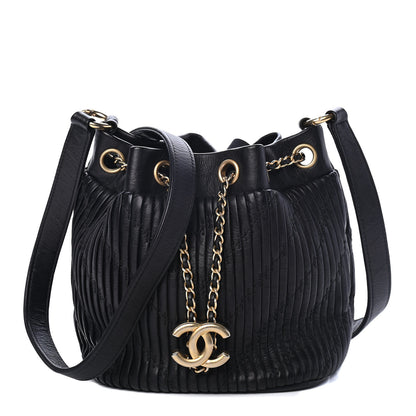Chanel Iridescent Crumpled Calfskin Coco Pleats Small Drawstring Bag Black 1 of 4