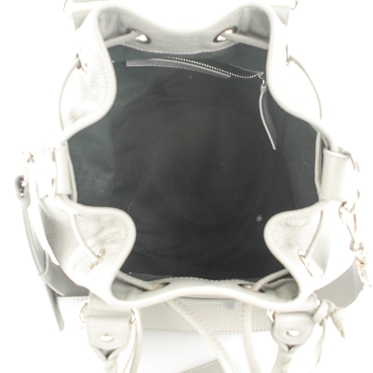 Matte Goatskin Rubber Covered Classic Hardware Mini Pompon Gris Glace
