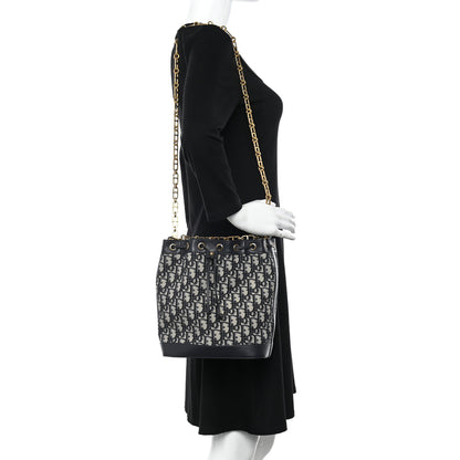 Christian Dior Oblique Drawstring Chain Large Bucket Bag Blue 2 of 10