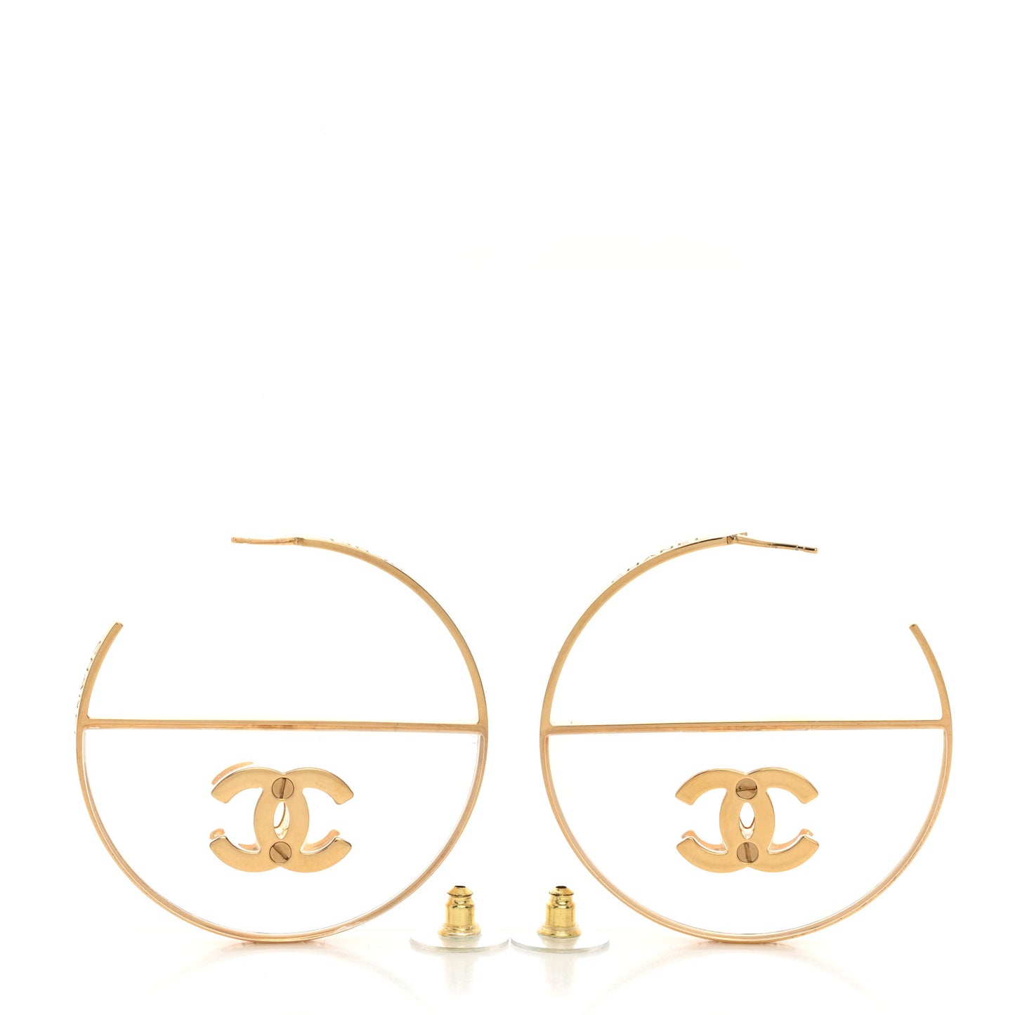 Metal Transparent Resin CC Hoop Earrings Gold
