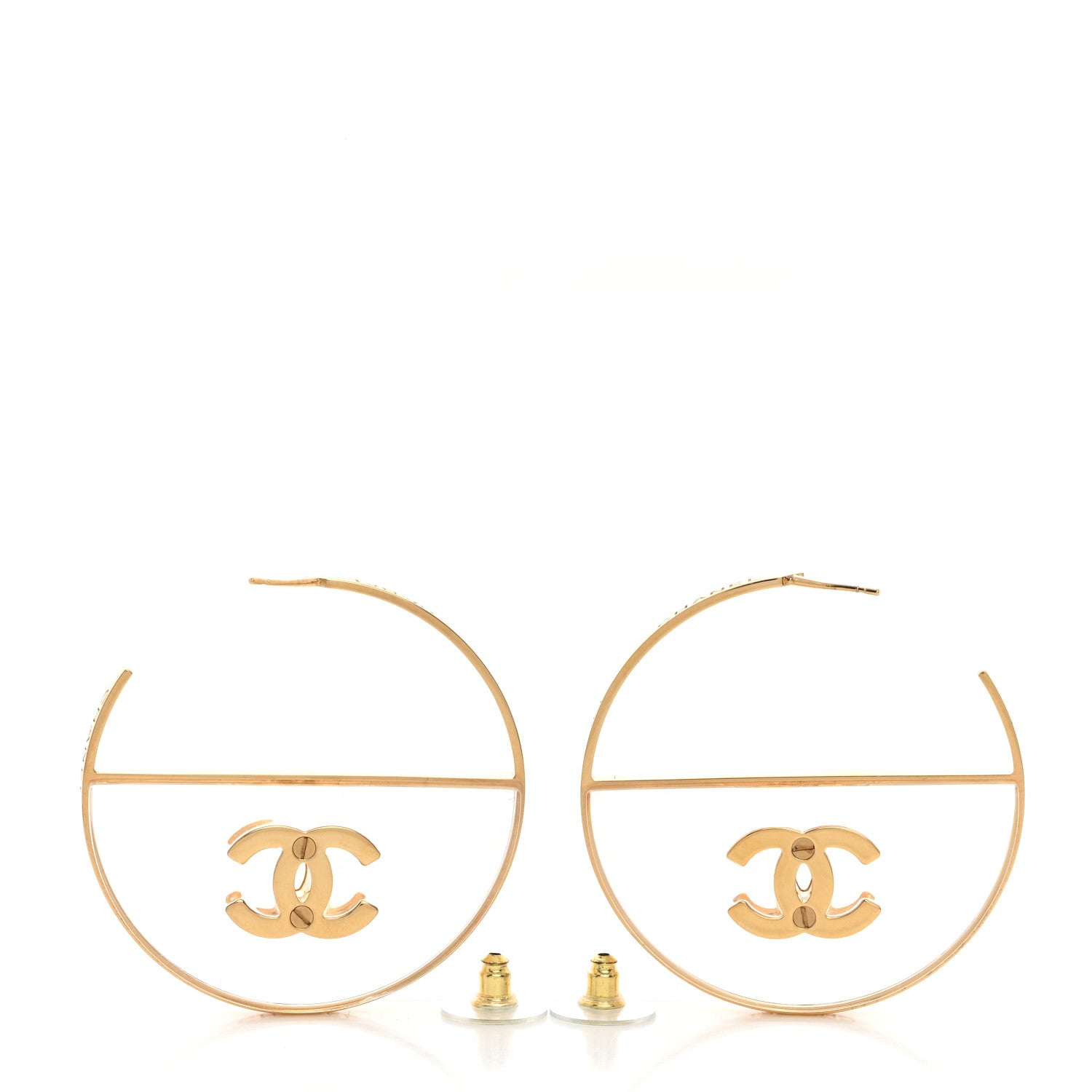 Chanel Metal Transparent Resin CC Hoop Earrings Gold 3 of 5