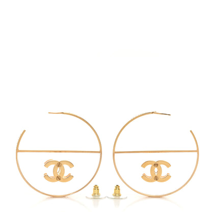 Chanel Metal Transparent Resin CC Hoop Earrings Gold 3 of 5