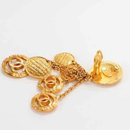 Chanel Hammered Medallion CC Dangle Earrings Gold 5 of 7