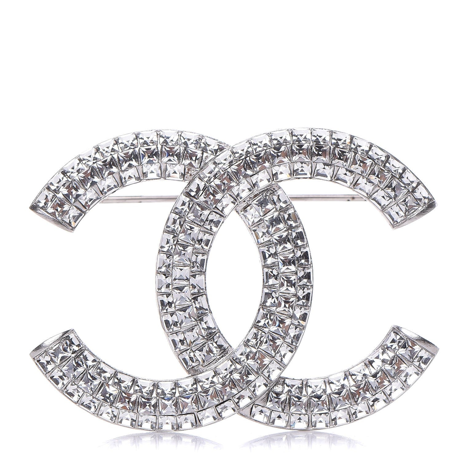 Chanel Baguette Crystal CC Brooch Silver 1 of 5