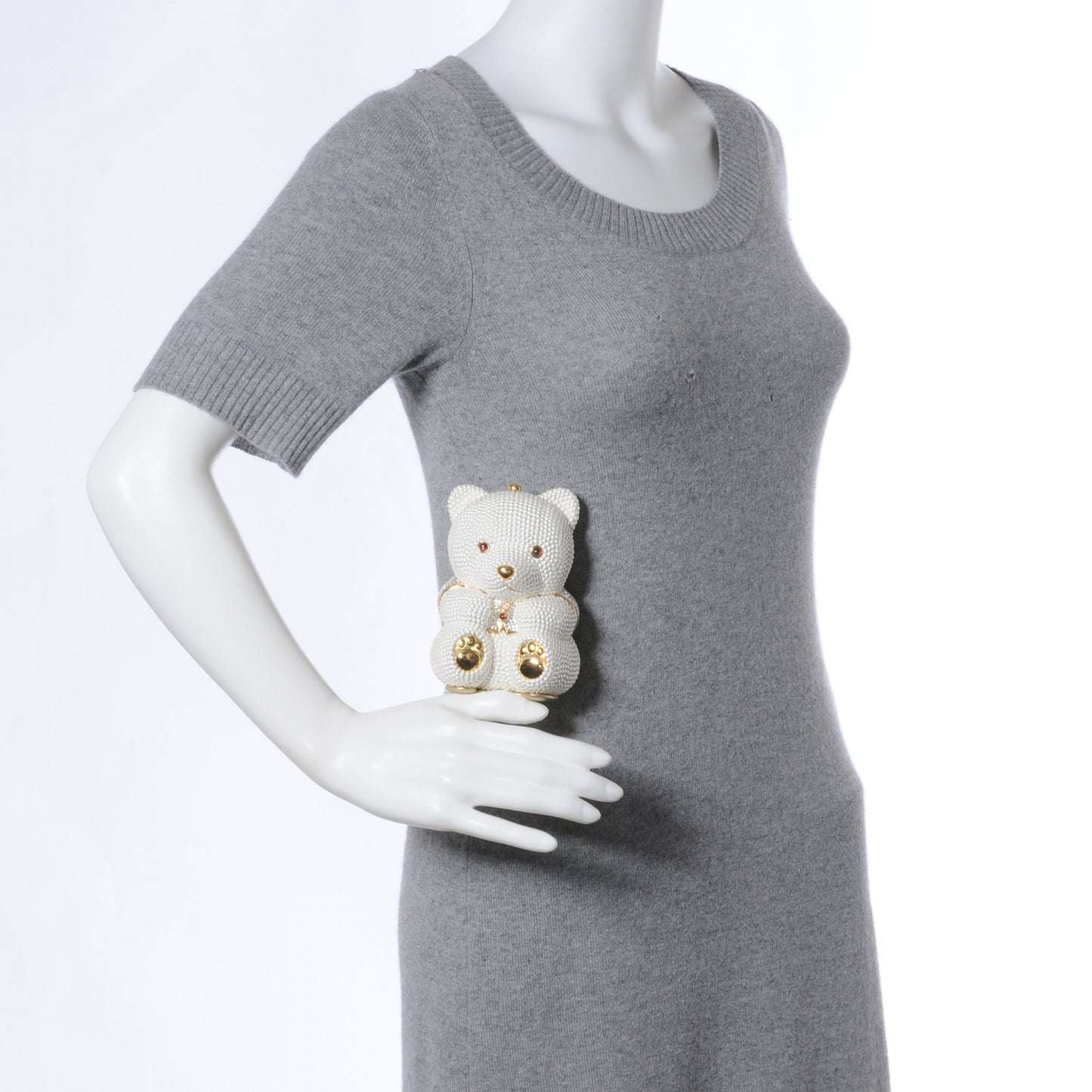 Pearl Crystal Sweetheart Bear Minaudiere Clutch White