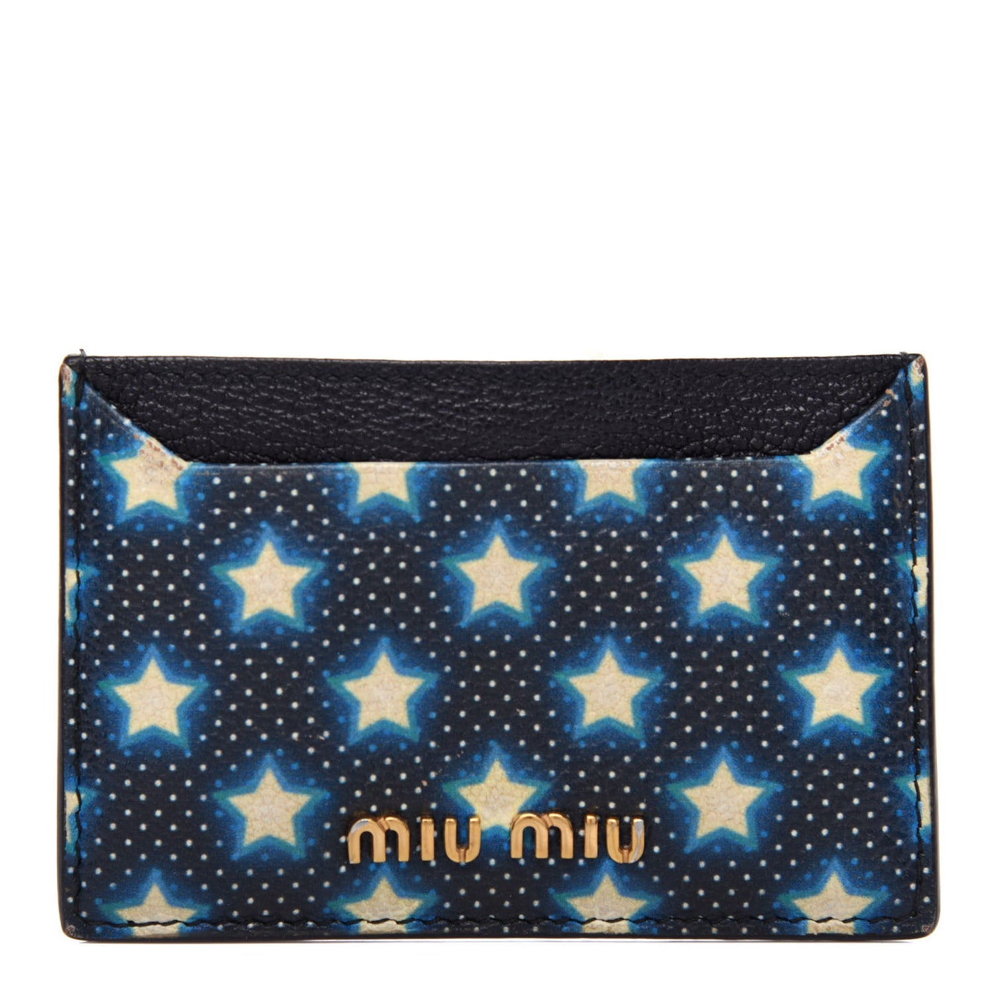 Goatskin Madras Star Print Card Holder Black Multicolor