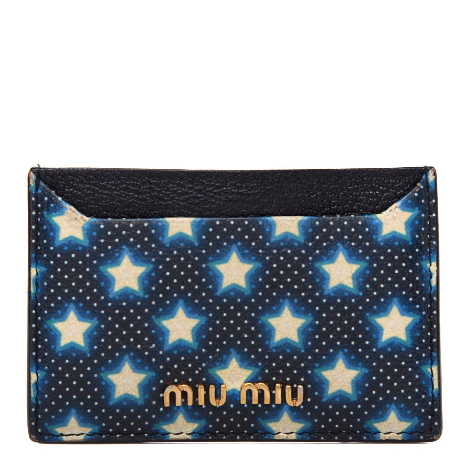 Miu Miu Goatskin Madras Star Print Card Holder Black Multicolor 1 of 6