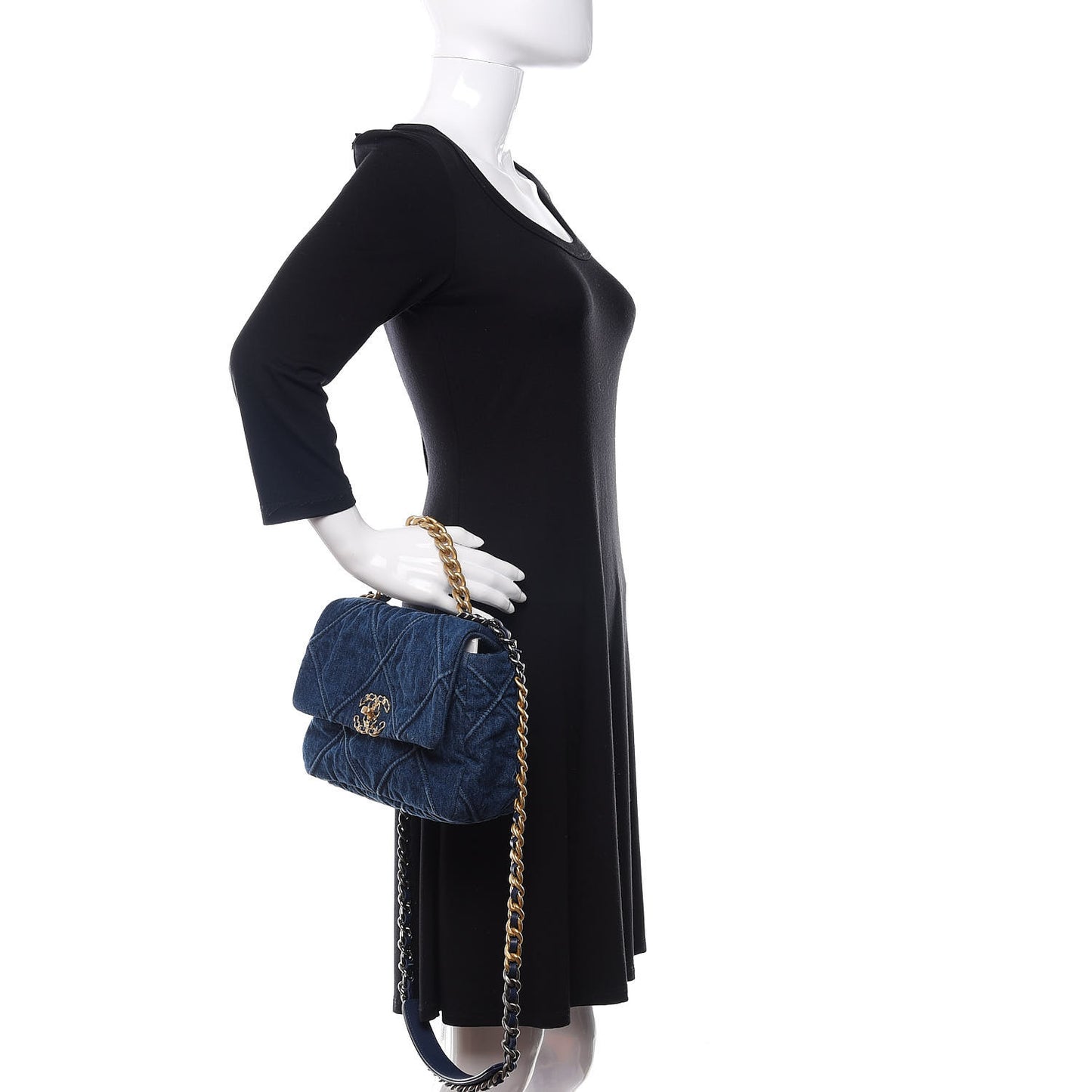 Denim Quilted Medium 19 Flap Blue