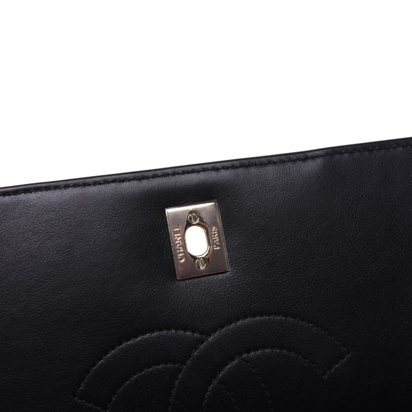 Calfskin Chevron Quilted Medium Statement Flap Black