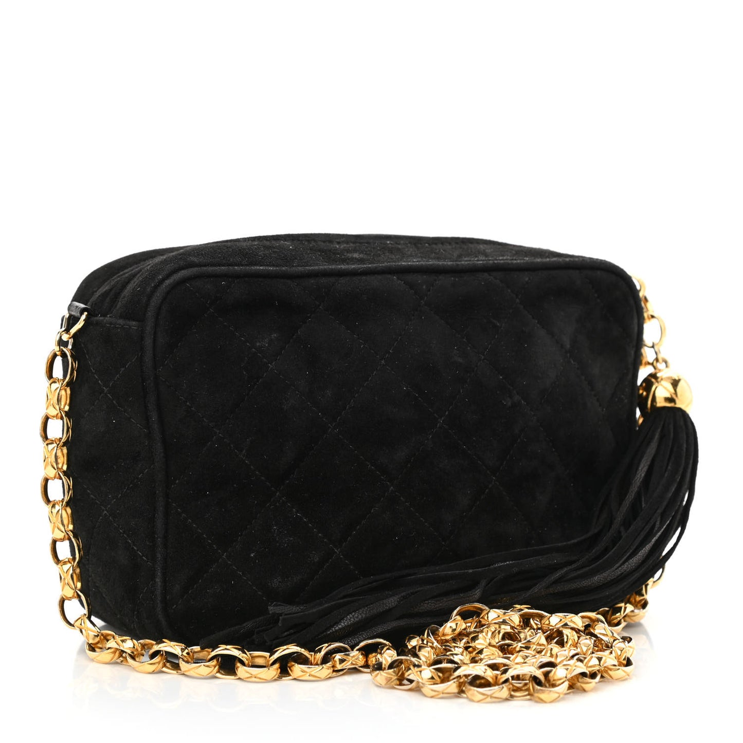 Suede Quilted CC Tassel Flap Camera Case Black