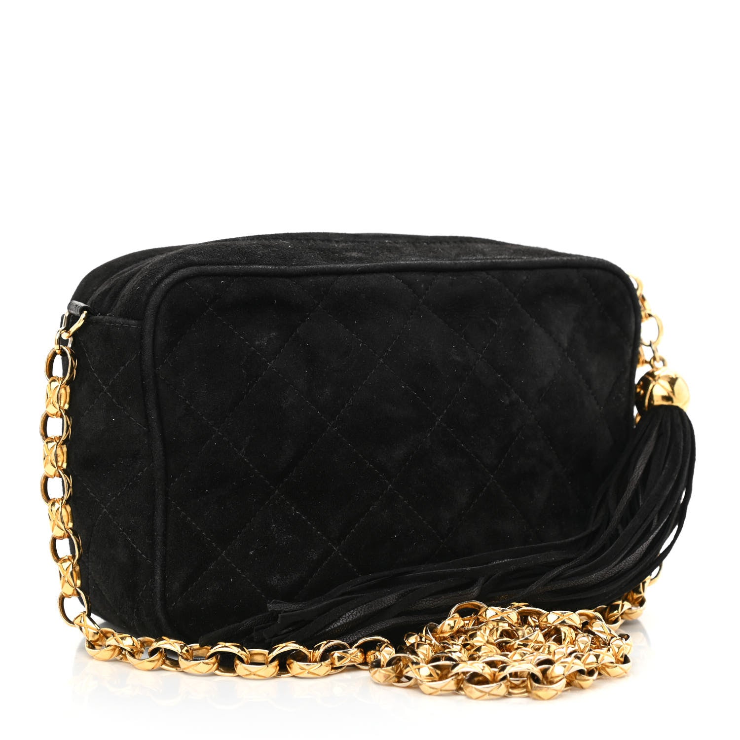 Chanel Suede Quilted CC Tassel Flap Camera Case Black 3 of 10