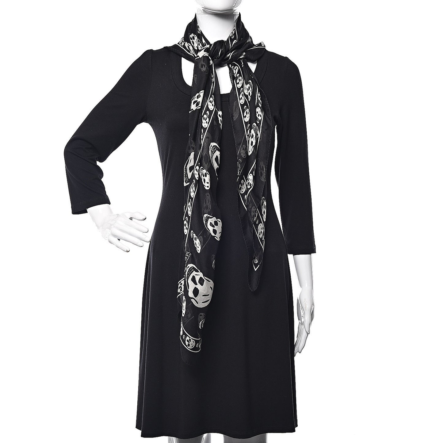 Silk Chiffon Skull Scarf Black Ivory