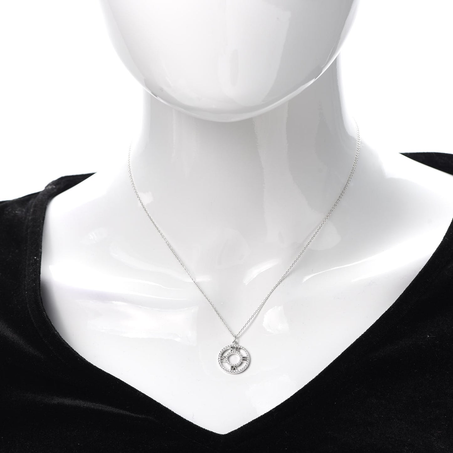 18K White Gold Diamond Small Atlas Open Pave Pendant Necklace