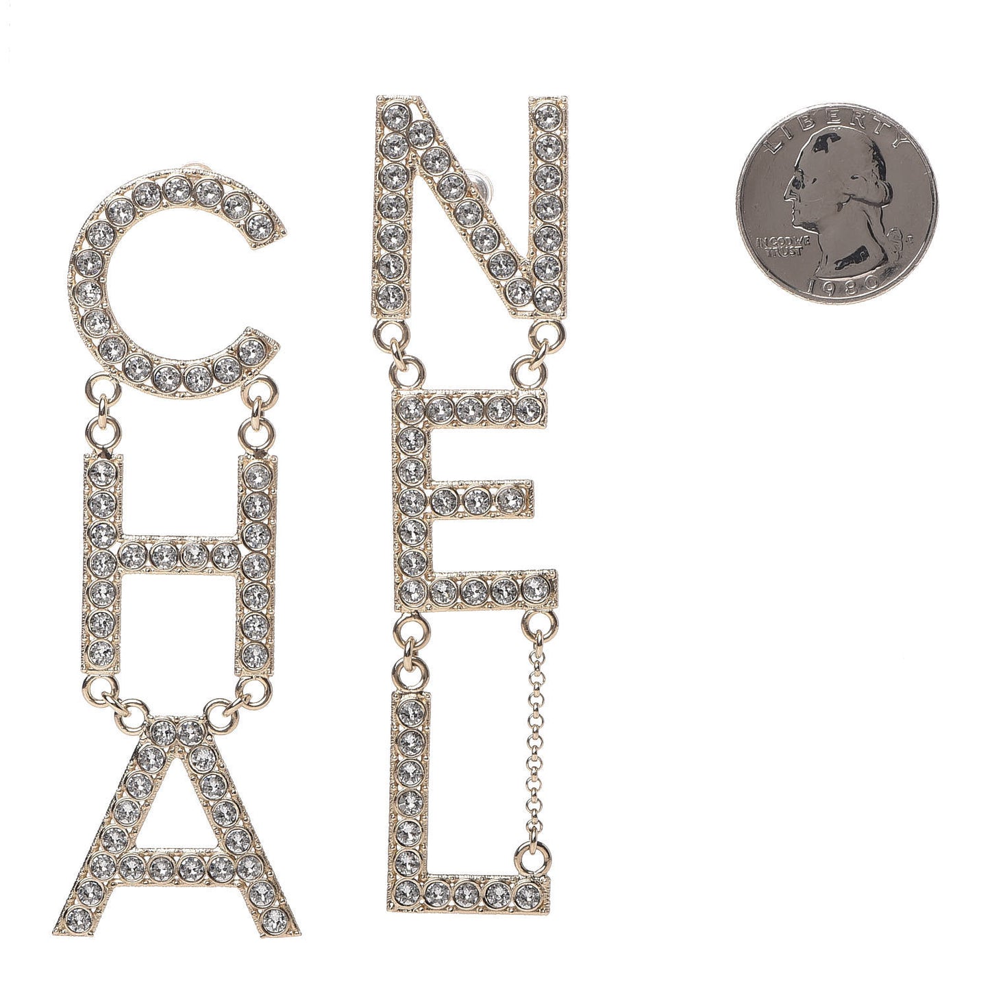 Crystal Cha-Nel Logo Drop Earrings Gold