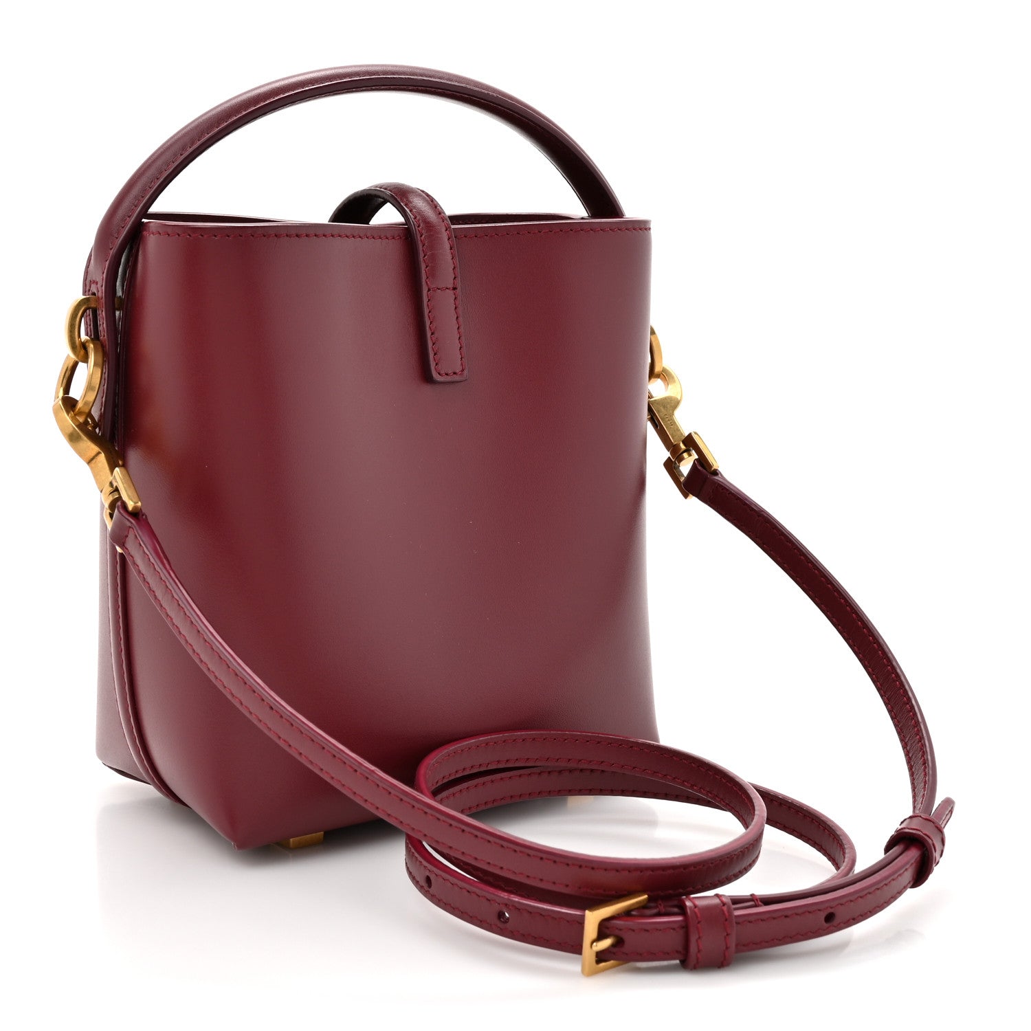 Saint Laurent Shiny Calfskin Le 37 Mini Bucket Bag Rouge Merlot