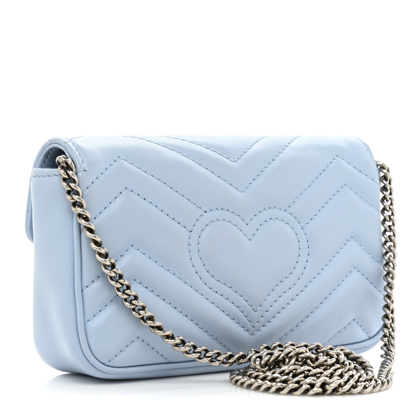 Calfskin Matelasse Super Mini GG Marmont Shoulder Bag Porcelain Light Blue