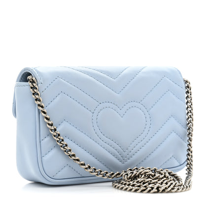 Gucci Calfskin Matelasse Super Mini GG Marmont Shoulder Bag Porcelain Light Blue 3 of 15