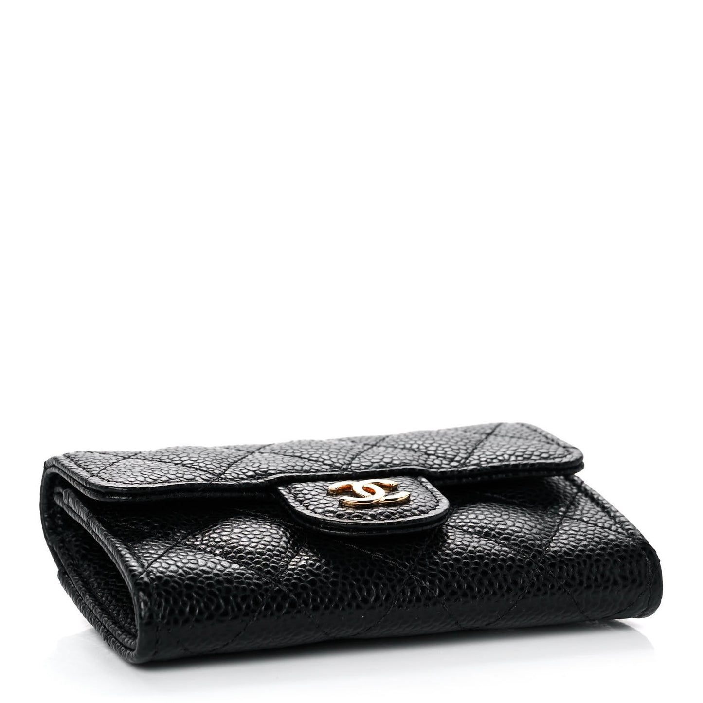 Caviar Quilted Flap Card Holder Wallet Black