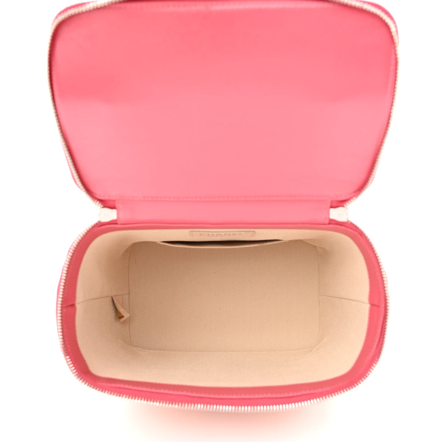 Glazed Calfskin Raffia Vanity Case Bag Pink